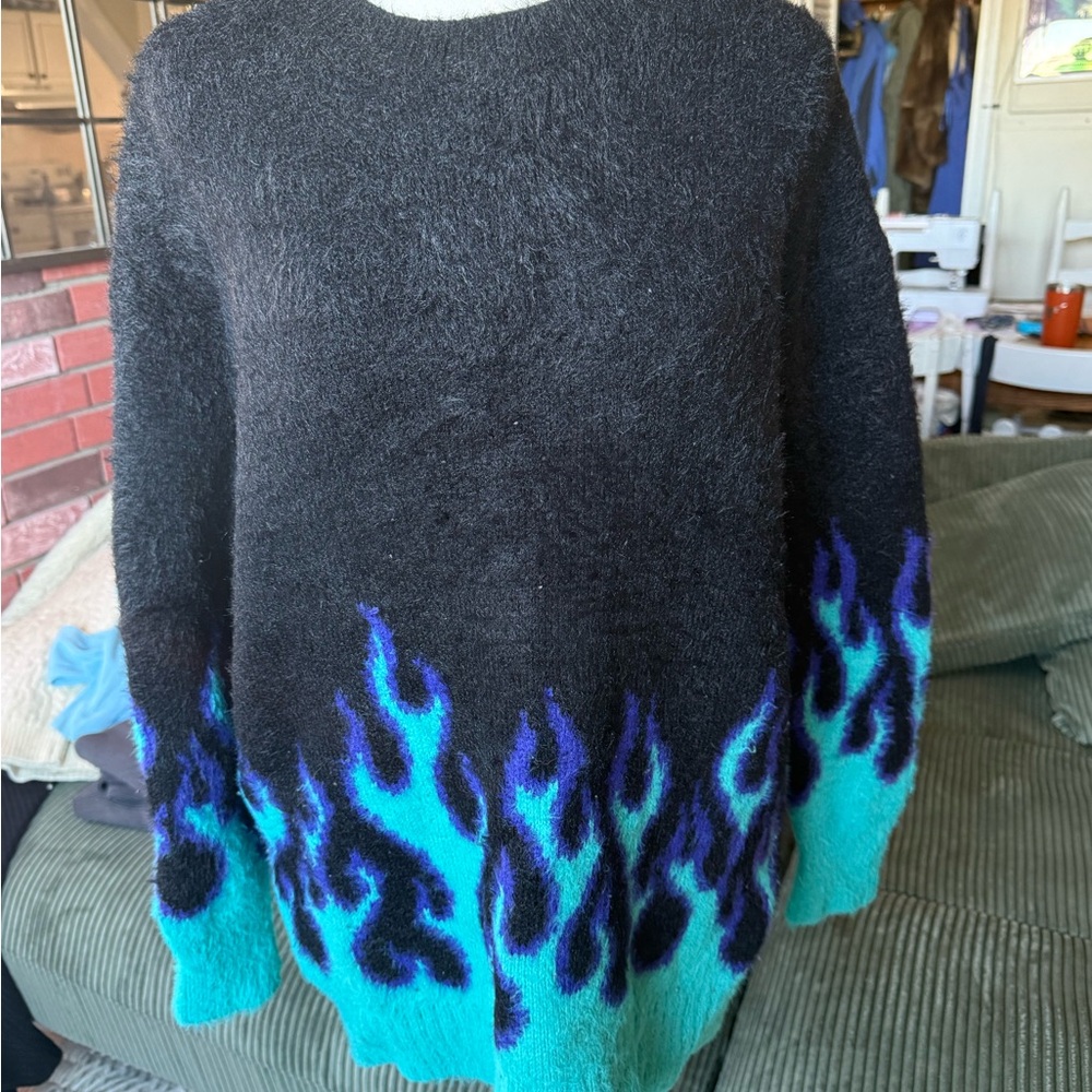 Adika Black and Turquoise Flame Sweater